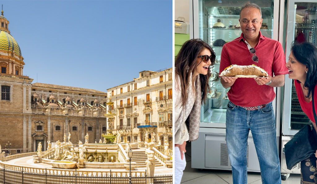 Piazza Pretoria, ‘the Fountain of Shame’, in the heart of the historic center of Palermo. The small Silician town of Piana degli Albanesi (in the Province of Palermo) is a pilgrimage destination for cannoli lovers. 
